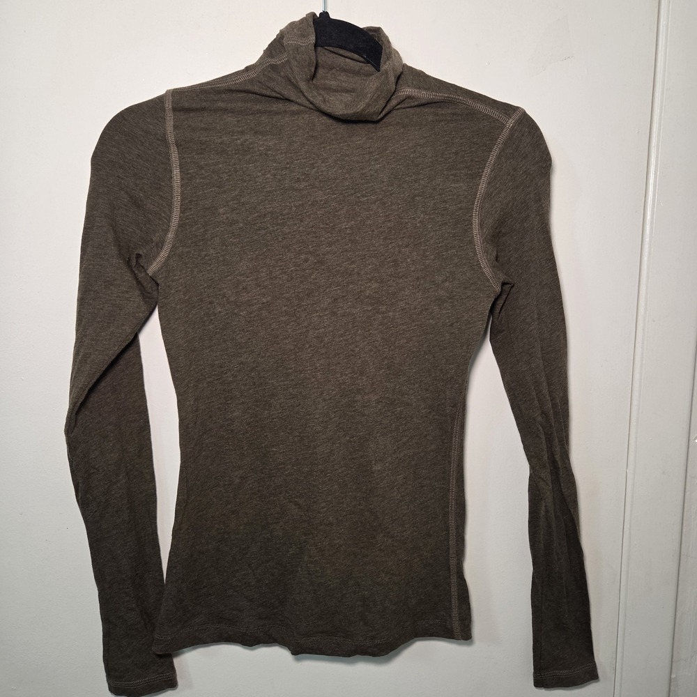 Vince Green Brown Turtleneck Top Womens XS Long Sleeve Stretch Fitted Minimalist